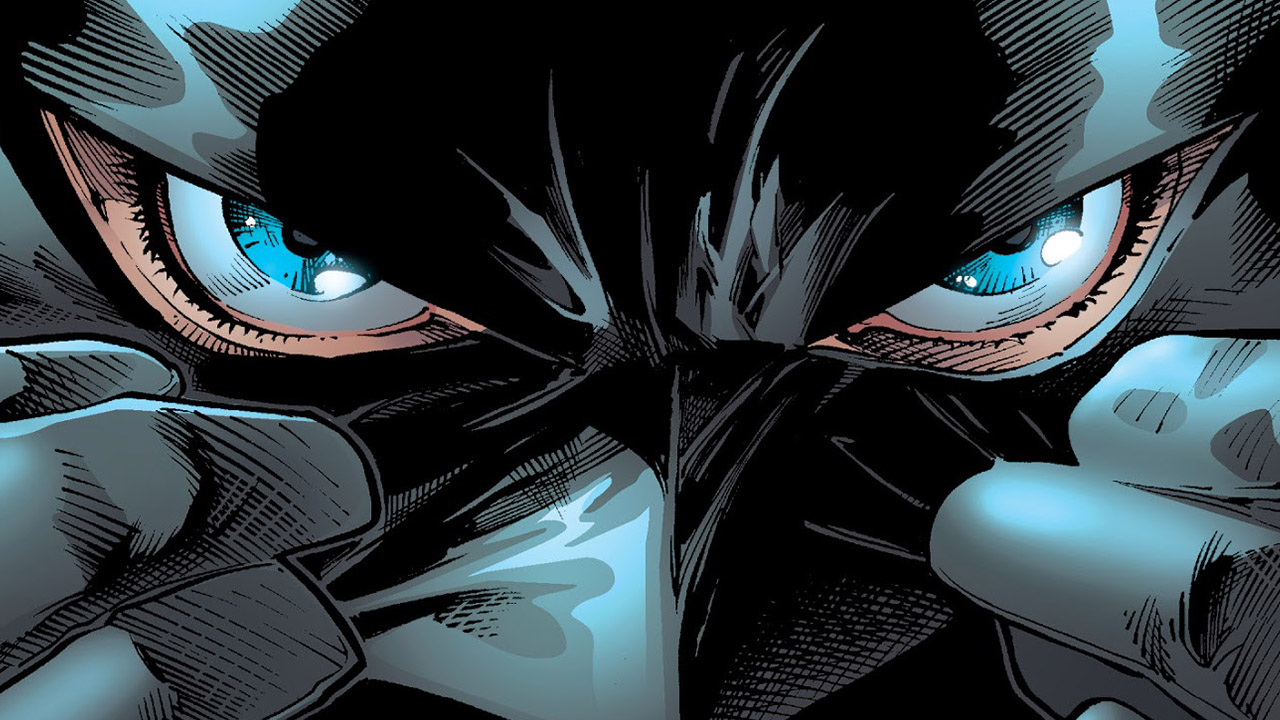Les yeux de Batman à travers son masque noir