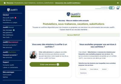 Postulation, substitution, vacation, sous-traitance : découvrez Justifit Confrères, le nouveau service réservé aux avocats membres de Justifit - photo 2